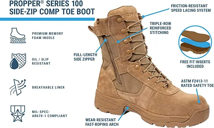 Propper Series 100™ 8" Boot Herren Serie 100™ Stiefel, 20,3 cm mit seitlichem Reißverschluss - Springerstiefel – Bild 4